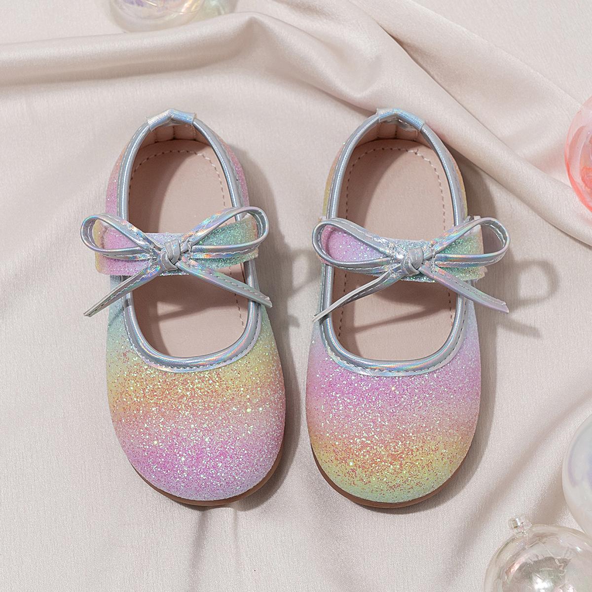

Girl S Princess Shoes Glittery Rainbow Color Beautiful Autumn Kids Single Shoe Flat Mermaid Toddler Anti-Slip Children Shoe 23 розовый