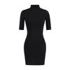 Pure Desire High Neck Slim Fit Mid-Sleeve Dress for Women – Waist-Cinched Hip-Hugging Skirt