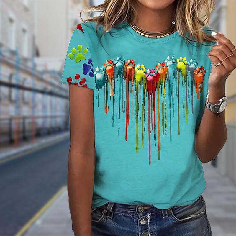 

Модная женская футболка с цветочным принтом, забавная повседневная футболка с круглым вырезом и короткими рукавами, летняя женская футболка 8XL разноцветный