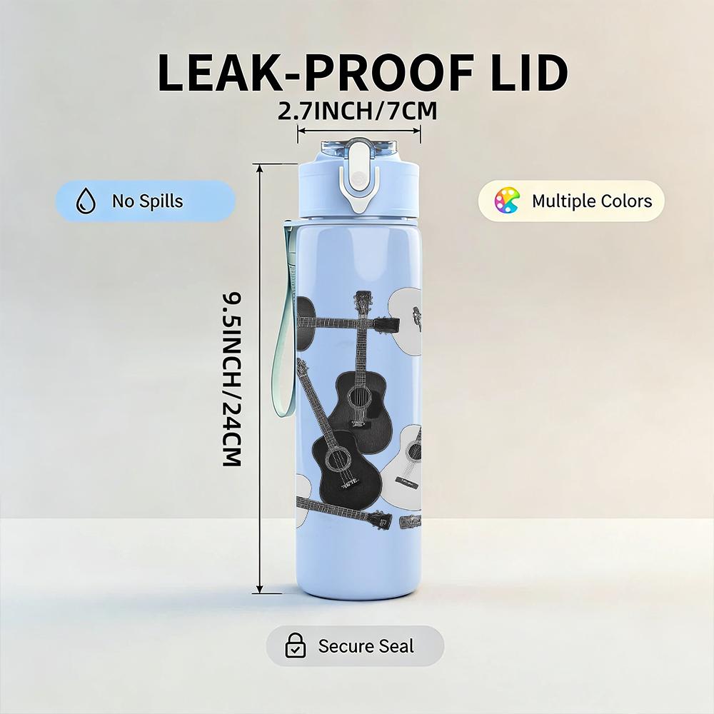 1PC Multiple Grey Violin Layout 750ml Color Plastic Sports Water Bottle Leakproof Flip Straw Lid For Sports Office Home Use