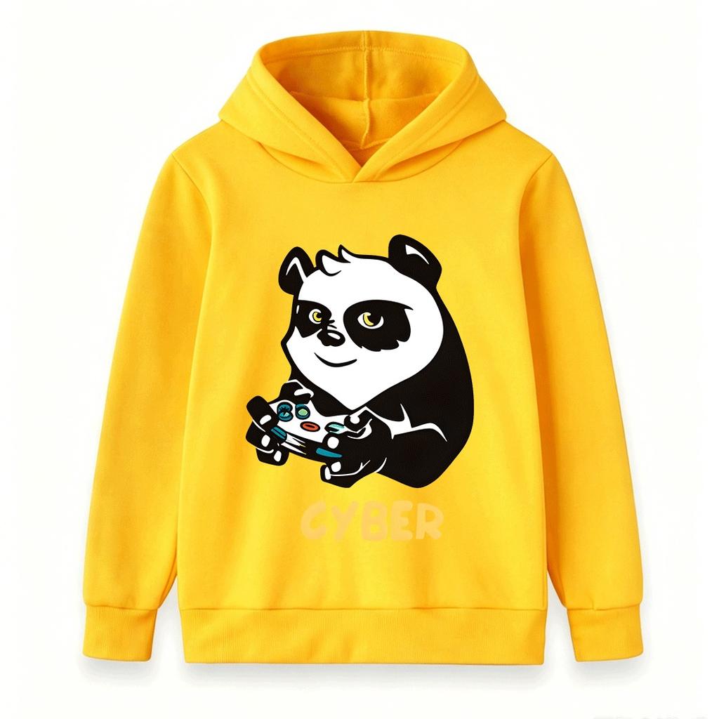 Kids Unisex Casual Hoodie, Cute Gaming Panda Cyber Print Soft Pullover Sweatshirt for Boys Girls Daily Wear
