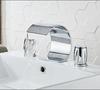 Basin Faucet 3 Holes Double Handles Bathroom Waterfall Faucet Nickel Finished Three Pieces Bathroom Bathtub Faucet Crane Tap