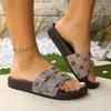 European and American Size 2025 New Slippers Women's Fashion Printed One-word Buckle with Thick-bottomed Casual and Comfortable Slippers