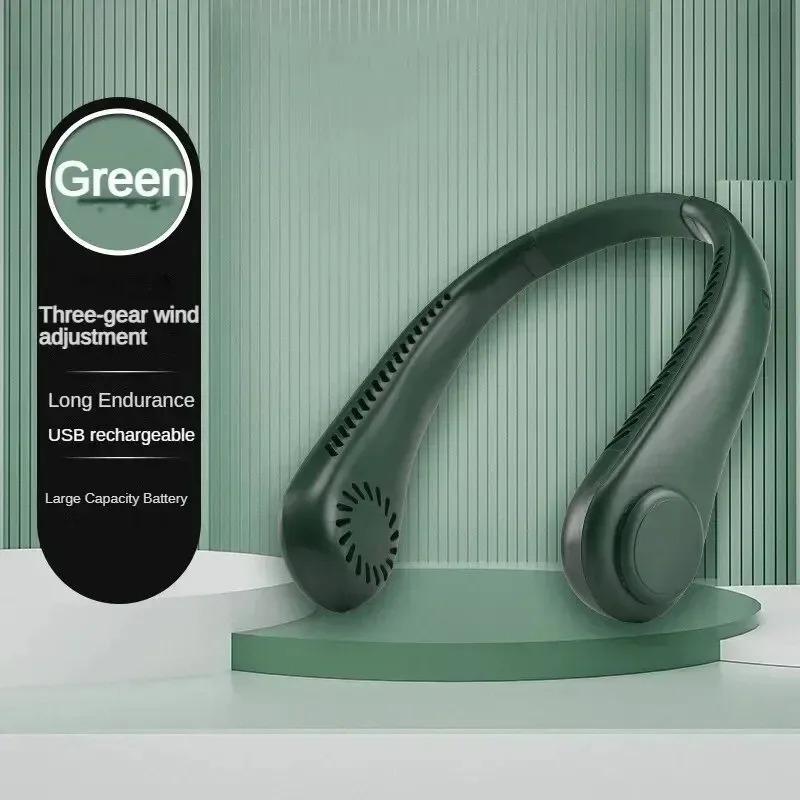 Mini USB Charging Hanging Neck Fan Portable Small Adjustable Large Wind Outdoors Fan Leafless Convenient for Camping Fan