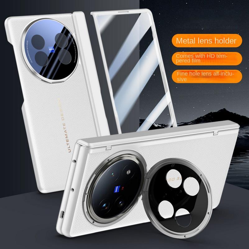 

Leather With Privacy Screen Tempered Glass Protector Case For VIVO X Fold 5 x Fold5 Spring Hinged Camera Holder Cover vivo X Fold5
