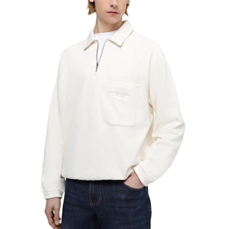 Emporio Armani Logo Embroidered Solid Half-Zip Sweatshirt Men sweatshirt Almond-Milk 3D1MDT-1JWPZ-0128