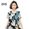 Women Nightdress Loose Floral Print Round Neck Pleated Short Sleeves Knee Length Homewear Casual Midi Dress Lady Nightgown Midi Dress