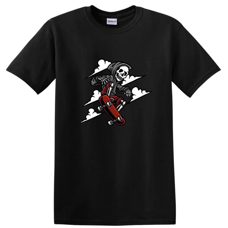 Skateboard Skull Graphic T Shirt Vintage Cool Skate Tee for Skateboarding Fans S