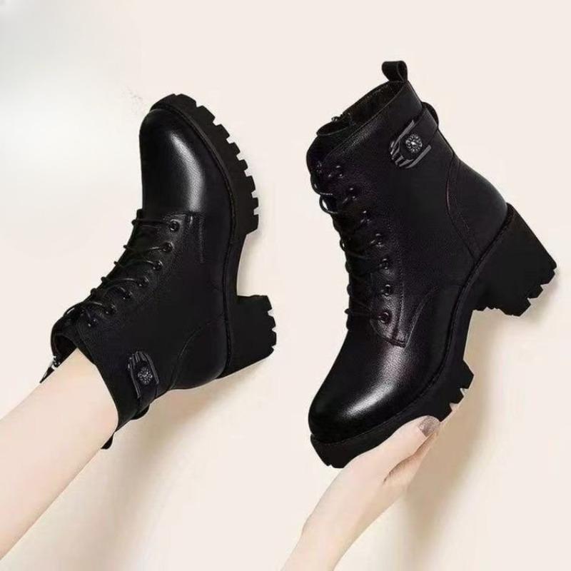 

Soft Leather Shoes with Thick Heels and Short Boots, New Style Ankle Boots, Women s Snow Boots 40 чорний