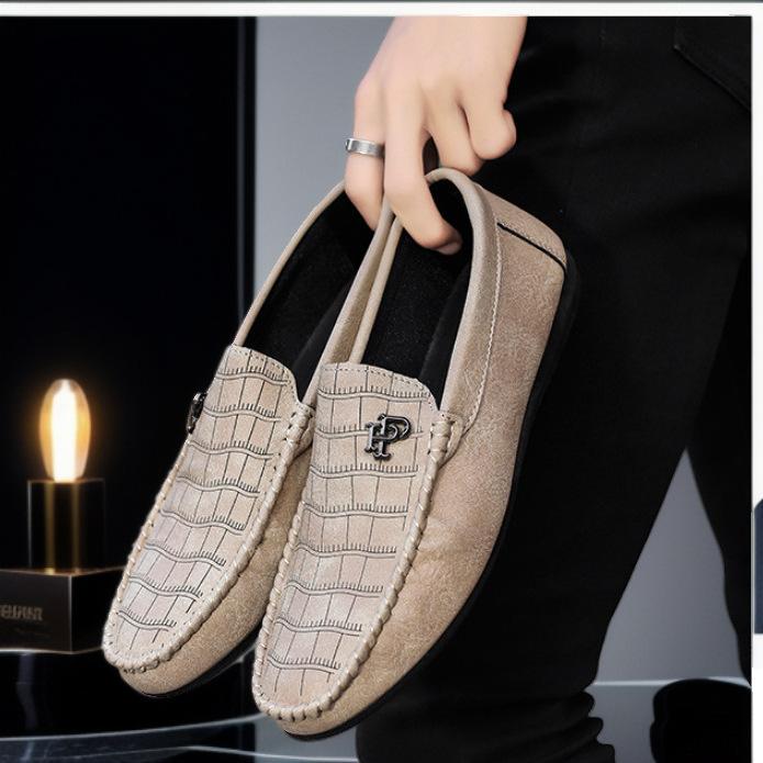 

Doudou shoes men s 2025 autumn new lazy one-pedal plaid men s shoes trendy shoes leather shoes casual single shoes 44