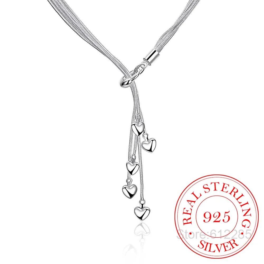 925 Silver Necklace 925 Silver Fashion Jewelry 5 Charm Heart Tassel Pendant Necklace for Women /asgajjna Axkajora