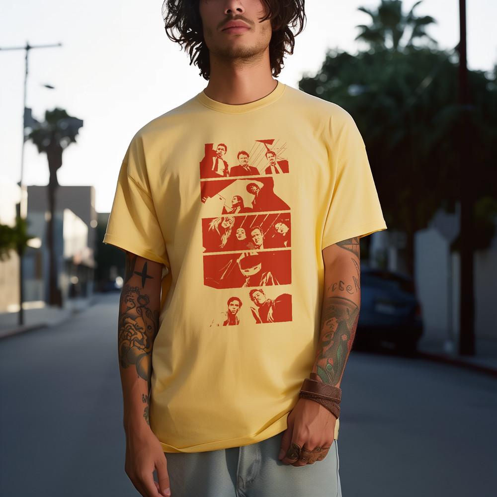 

Tarantino Tshirt Iconic Films with Brad Pitt Uma Thurman Steve Buscemi Unisex T-Shirt L