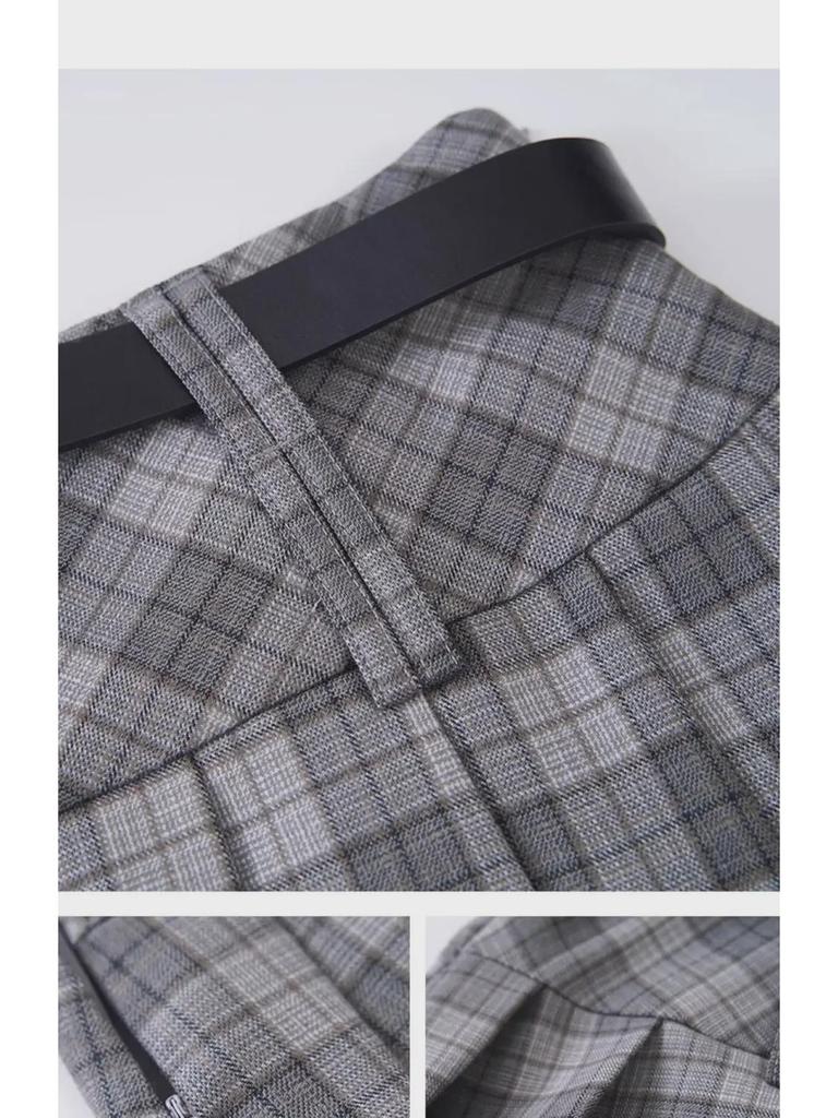 Women's American Retro Plaid High Waist Pleated Skirt - Early Autumn College Style, Anti-Exposure