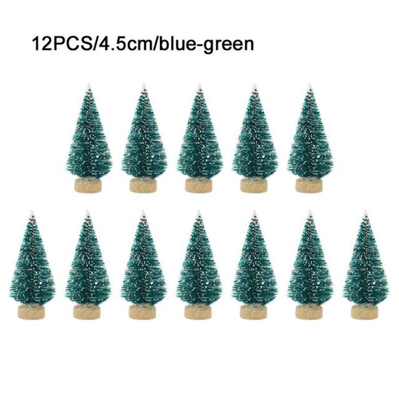 12pcs Sisal Silk Blue Green Small Christmas Tree Mini Christmas Tree Desktop Ornament