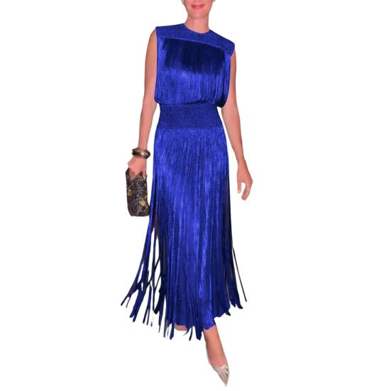 Βραδινό φόρεμα με πολύ φούντες λεπτή μέση Αμάνικο μάξι φόρεμα με στρογγυλή λαιμόκοψη Φόρεμα με μπαλάκι καθαρό χρώμα Φόρεμα με λεπτή εφαρμογή για πάρτι γραφείου Γάμου