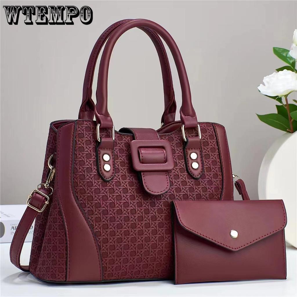 WTEMPO Jednobarevné kabelky s velkou kapacitou, sada 1 velké tašky + 1 malé tašky, dámské crossbody tašky, retro tašky přes rameno
