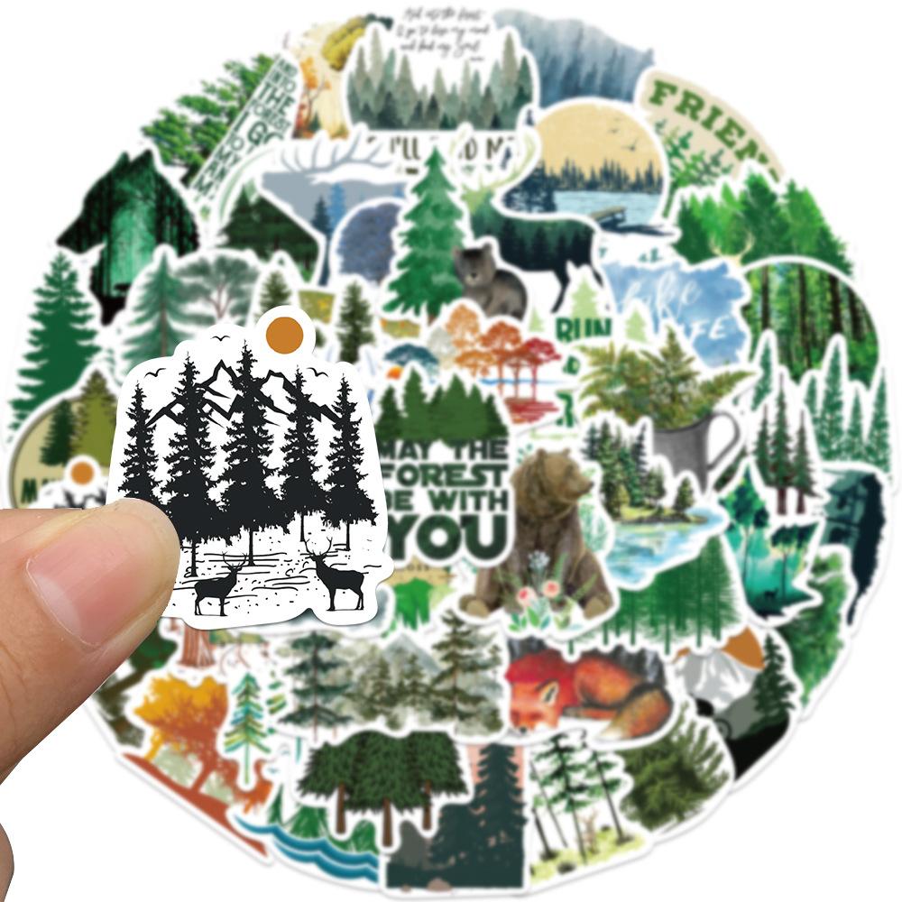 50 Green Forest Graffiti Stickers Decorate Guitar Suitcase Waterproof Can Be DIY Made