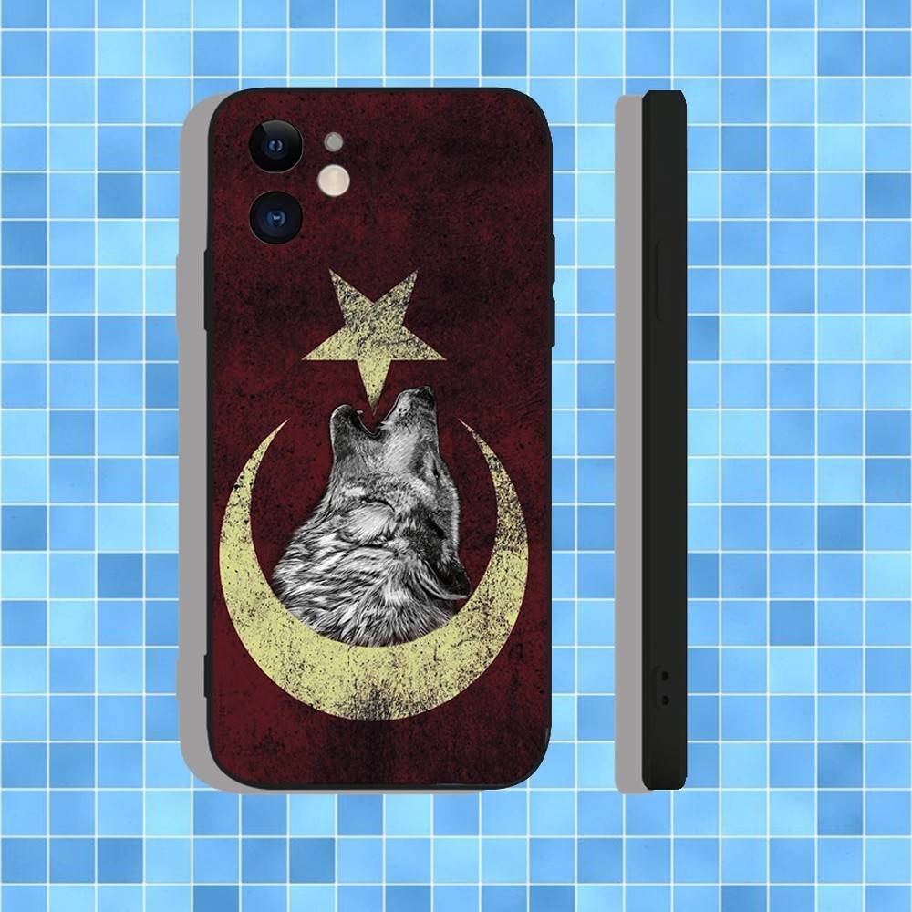 Turk Wolf Turkey Flag Phone Case For iPhone 17,16,15,14,13,12,11,Pro,Max,Plus,Air,X,XS,XR,SE,8,7,Mini,Soft Black Case