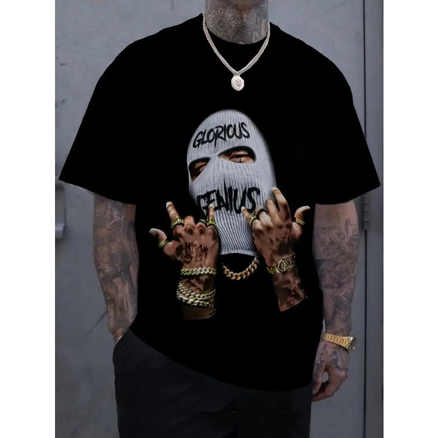 Men Black Cartoon Print 3d T Shirt Short Sleeve O-Neck TShirt Vintage Polyester Breathable Sport Casual Large Size T-Shirts Men’s