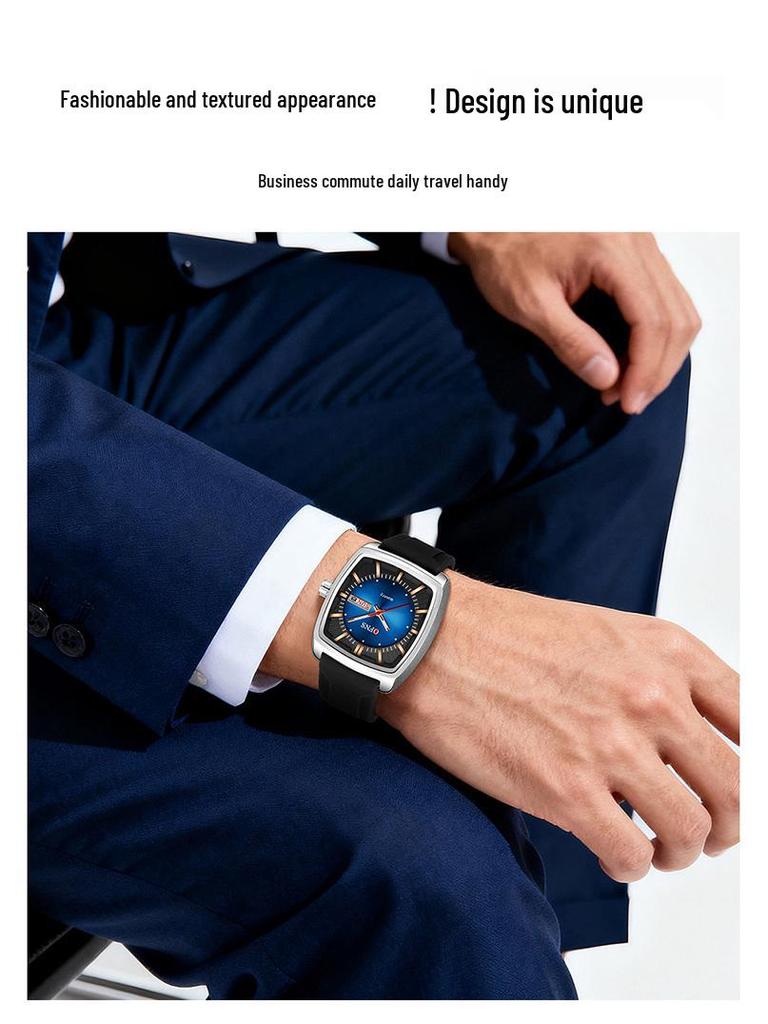 Oufanni Waterproof Men's Steel Band Quartz Watch with Luminous Dial and Double Calendar