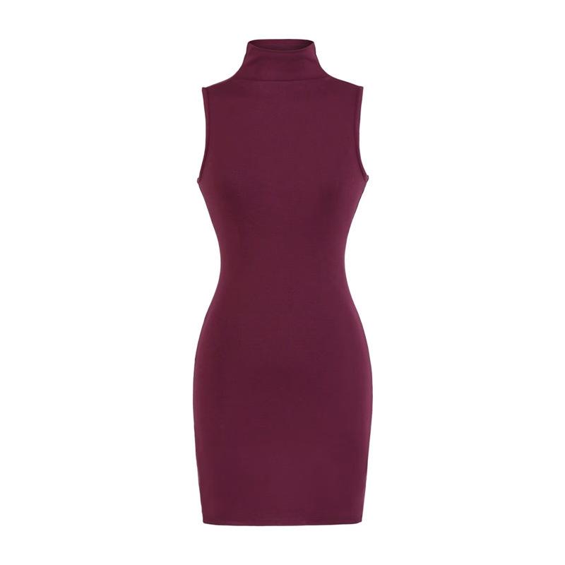 Women's Sleeveless Bodycon Dress: Retro, Mature Style, Stretchy, Slim-Fit, High-Neck, Sexy Short Skirt