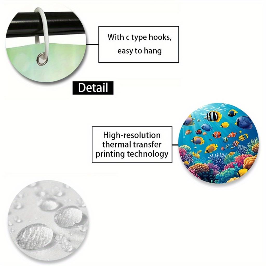 4Pcs Underwater World Shower Curtain Set with Non-Slip Bath Mat, Toilet Lid Cover, Contour Rug & 12 Hooks, Bathroom Decor