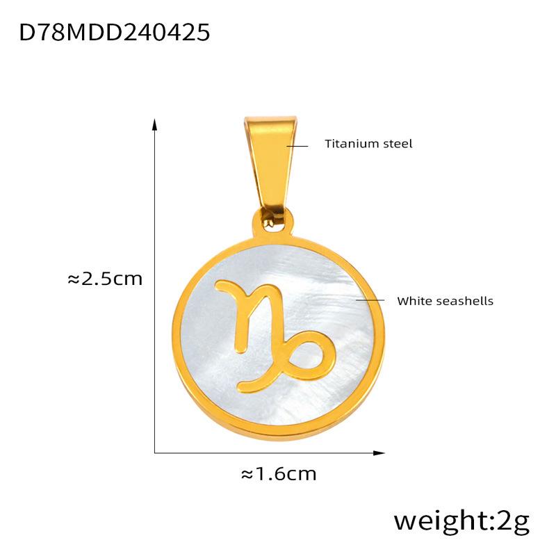 18K Gold Titanium Steel Constellation Pendant - Round, Versatile, Simple Design with Shell Accents, European and American Style Jewelry.