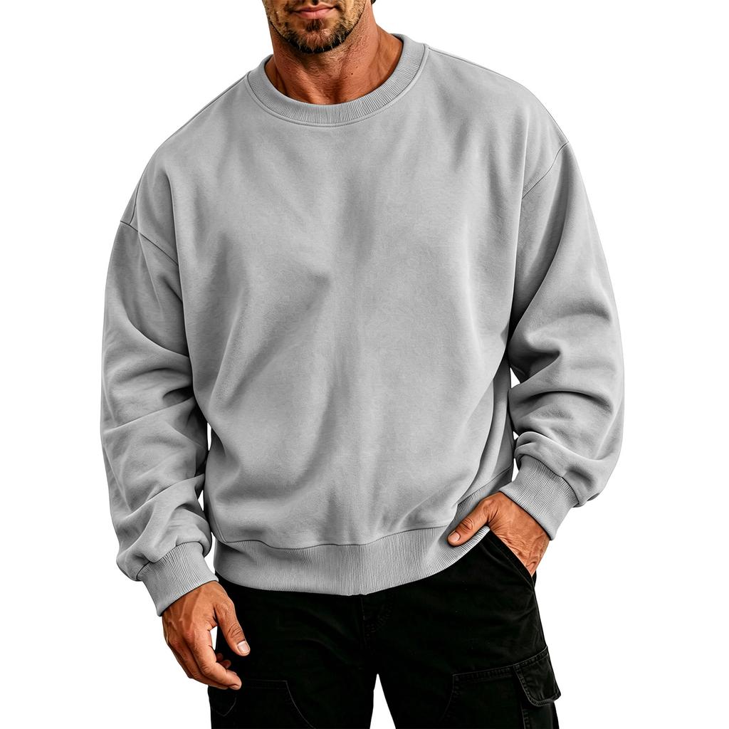 Men's Plus Size Neck Long Sleeve Sweatshirt - Casual Loose Fit Pullover Top for Fall and Winter