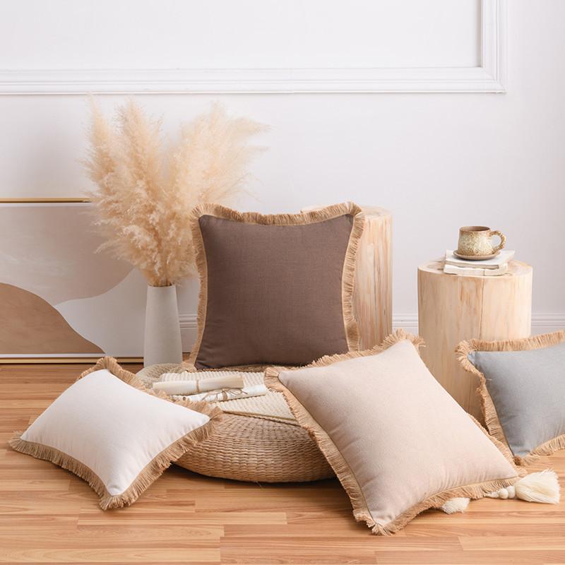 Cotton And Linen Pillow Case Sofa Cushion Nordic Ins Style Thickened Waist Pillow Solid Color Linen Back Pillow Quality
