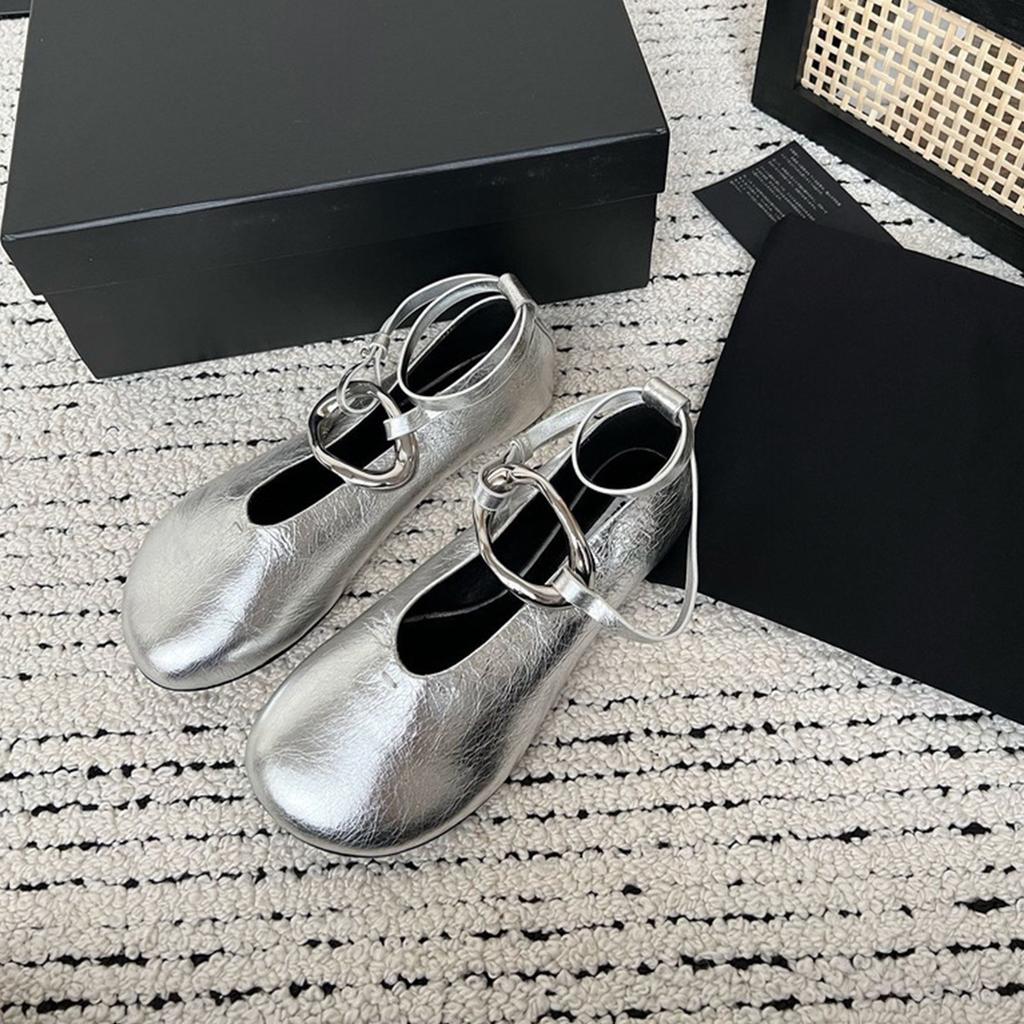 Cowhide Version~ Round Head One-pedal Buckle Belt Single Shoes Half-drag High Heels Fashion Shoes