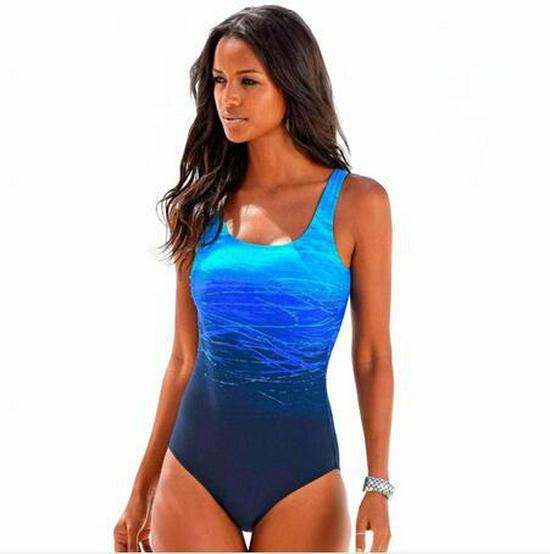 Tengwei Gradient Print Plus Size Sexy One-Piece Swimsuit for Women