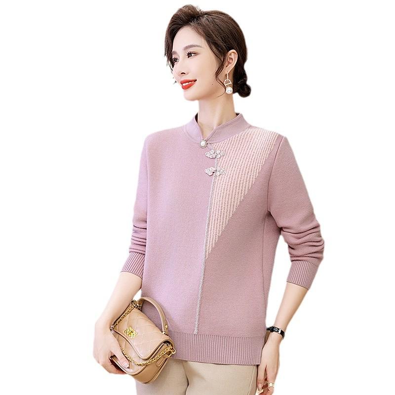 Mom's Winter Velvet Sweater: National Style Warm Base Layer for Middle-Aged & Elderly Women