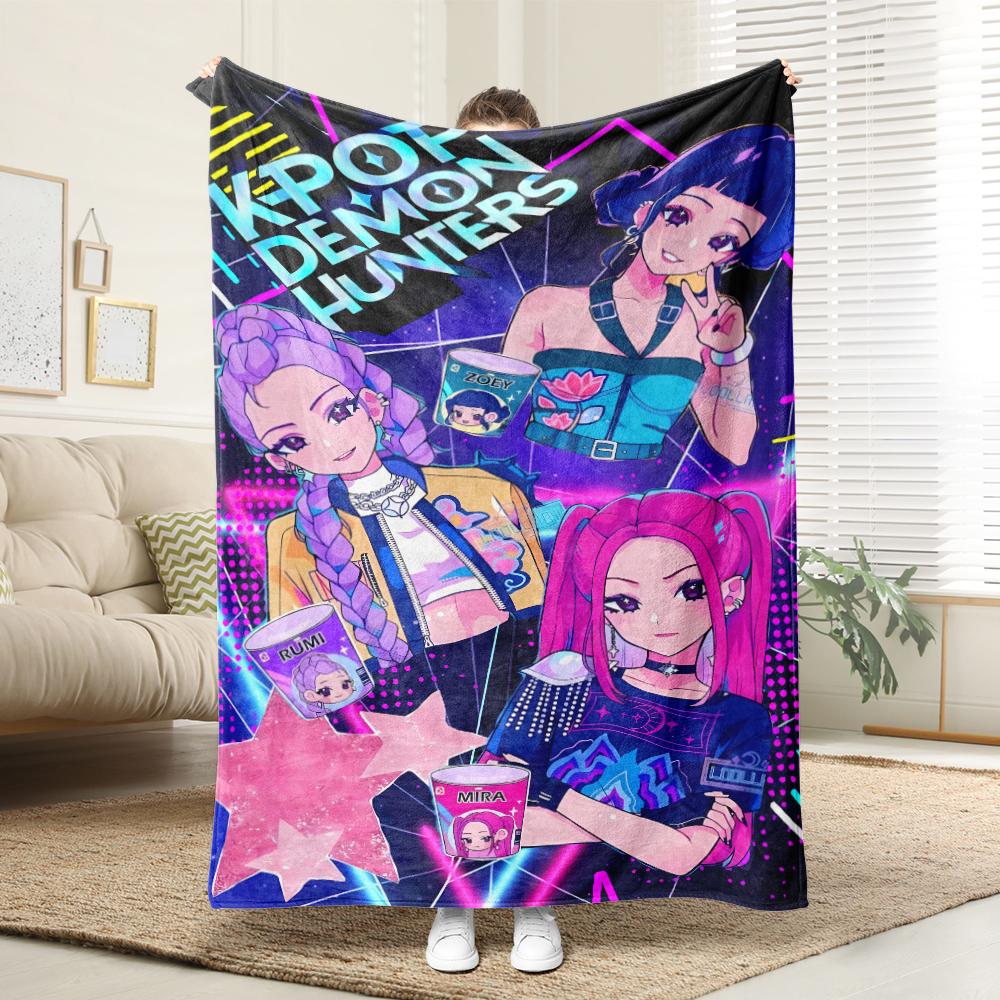 KPop Demon Hunters The Colorful Anime Girl Pattern On the Blanket Is Comfortable and Fashionable At Home