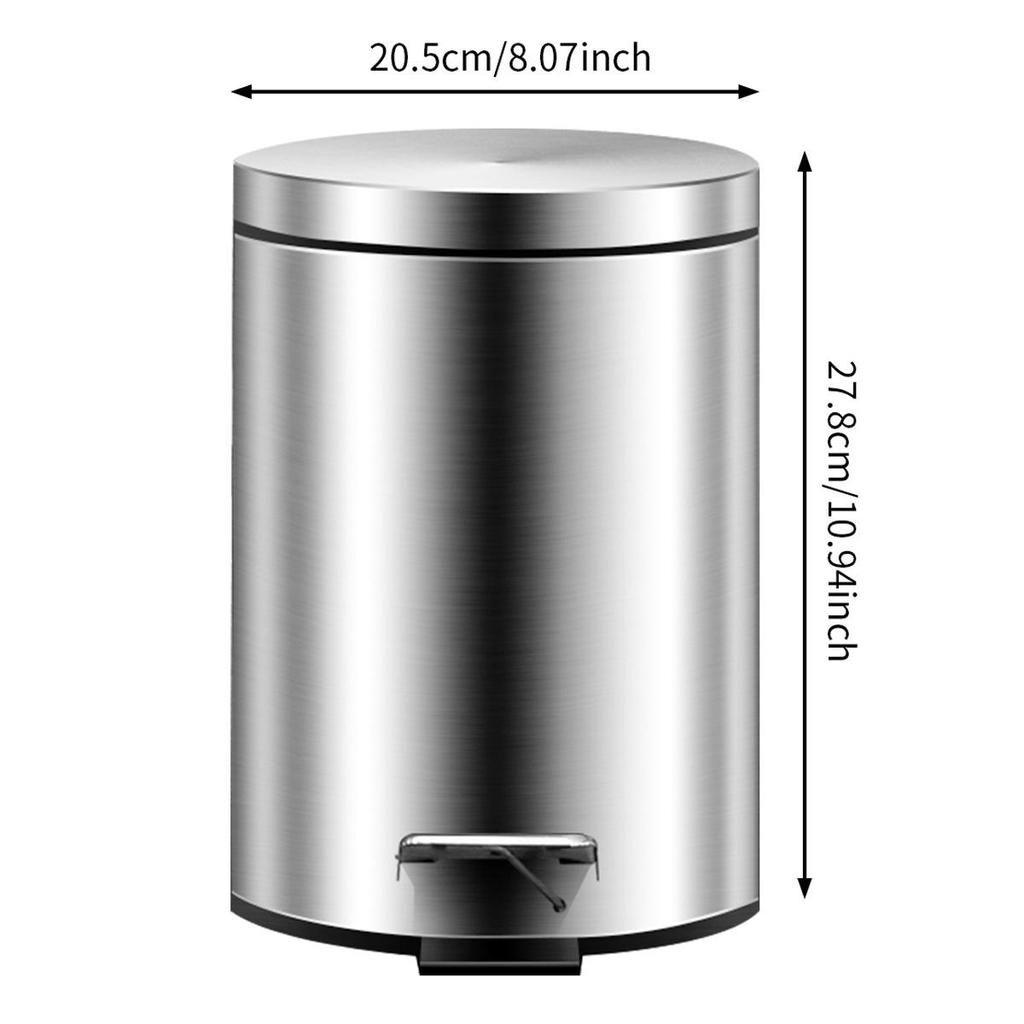 Stainless Steel Flip-Top Trash Can: Silent, Soft-Close, Foot-Operated Bin for Bathroom or Kitchen.