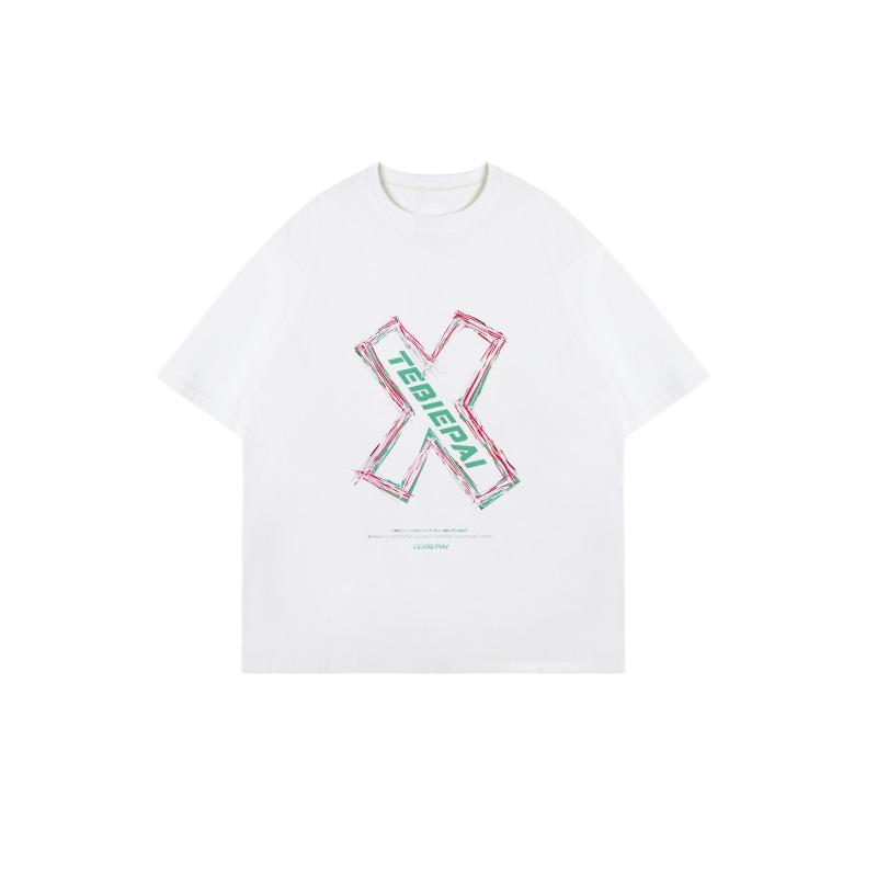 Oversized T Shirt Black X Pattern Tebipai Text Print Casual Streetwear Fashion Top For Women Summer Outfit