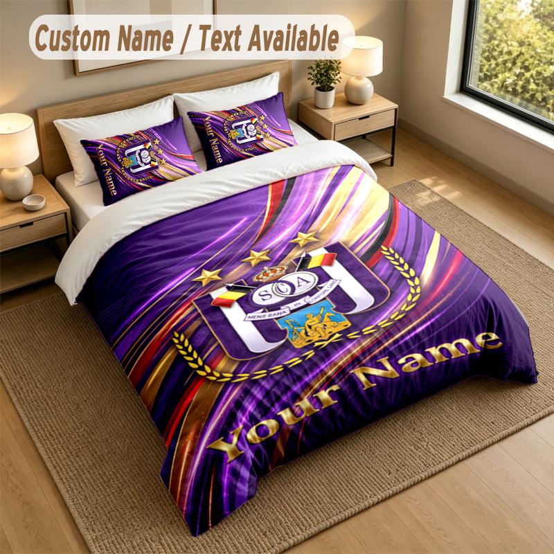 3Pcs Bedding Set Custom Name Text, 1 Sheet 2 Pillowcases Home Bed DecorAnderlecht FC