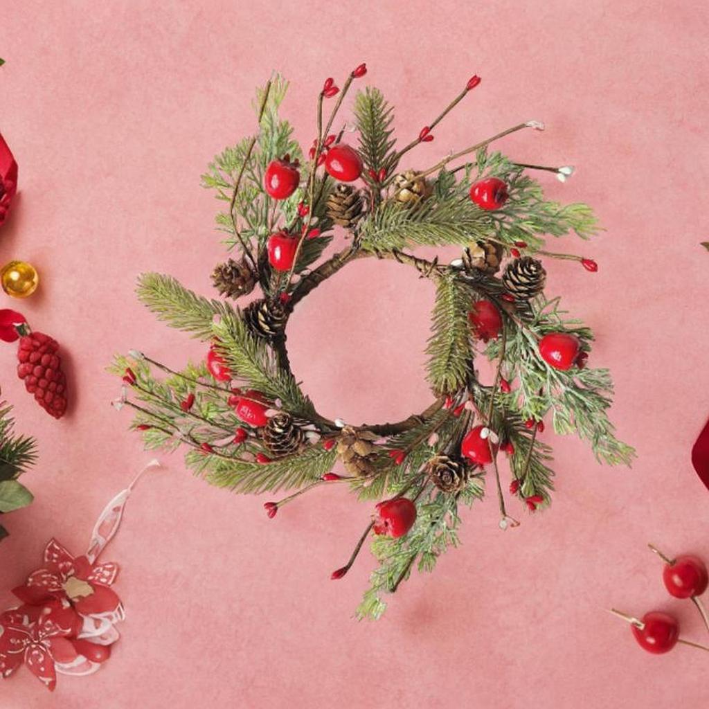 Christmas Candle Ring Wreath Cabinet Wreath for Window Wall Decor Wedding