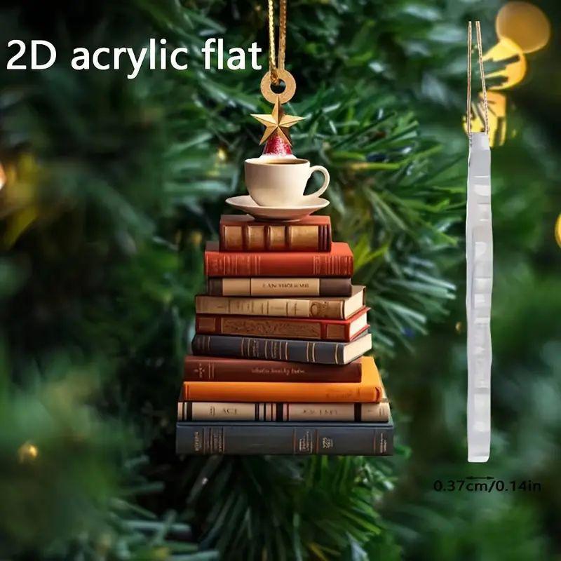 2D Acrylic Flat Printing Books Pendant Home Tree Window Hanging Decor Gift For Book Lovers Creative Book Christmas Tree Ornament