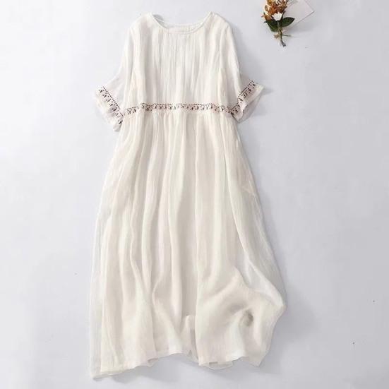 Vestido de Verano para Mujer Talla Grande Boho Manga Corta Cuello Redondo Suelto Largo Casual Fluido Playa Vestido Línea A