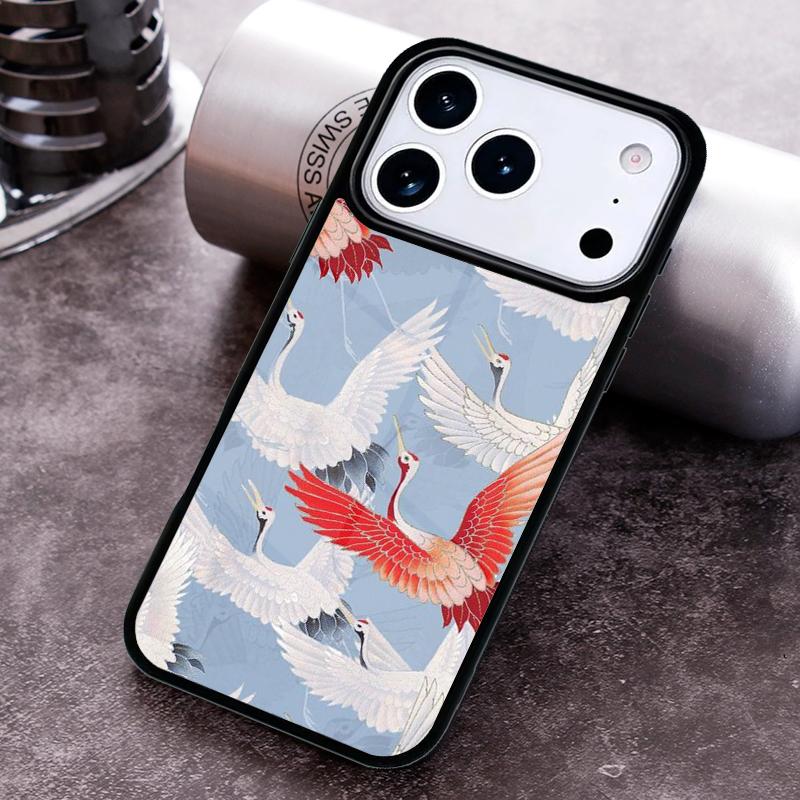 Japanese Crane White Birds Phone Case for iPhone 17 16 15 Pro Max Air 14 13 12 11 Plus Shockproof Cover