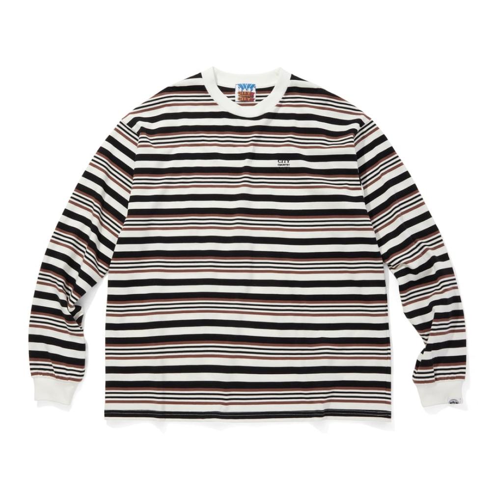 Sitikeonteulisiti Embroidered Logo Multi-Border Long Sleeve T-Shirt Brown X White Unisex