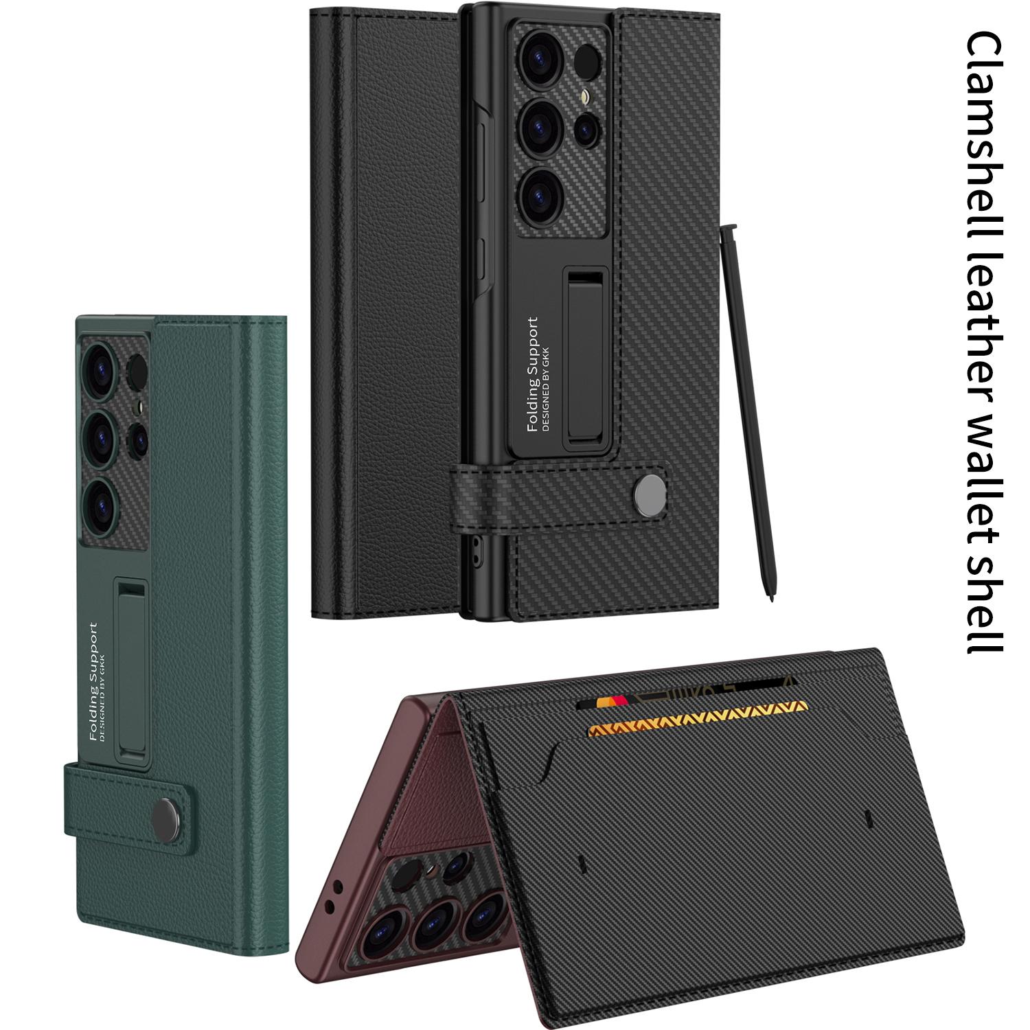 

GKK For Samsung Galaxy S23 Ultra Magnetic Phone Case Leather+PC Flip Card Slot Cover Green