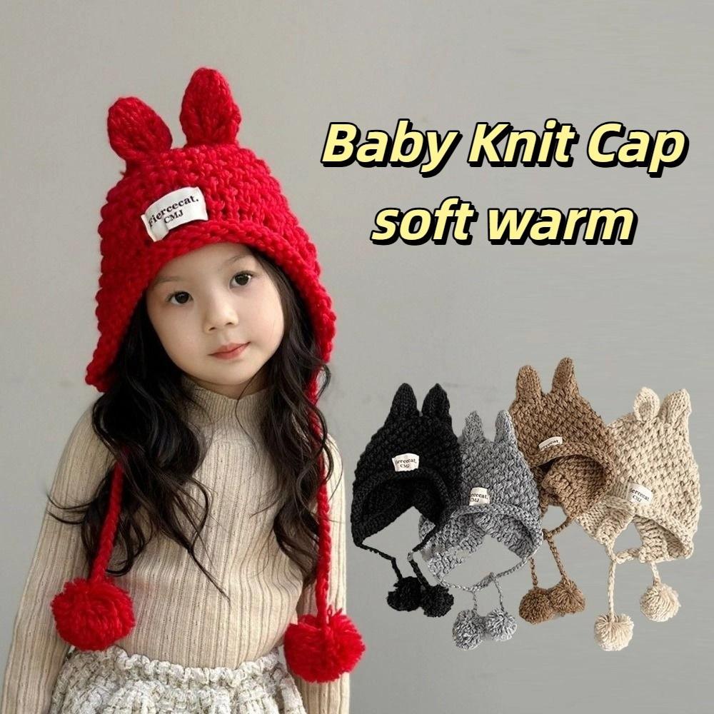 Soft Warm Hand Knitted Cap Rabbit Ear Ear Protection Cap Cute Baby Crochet Hat Girls