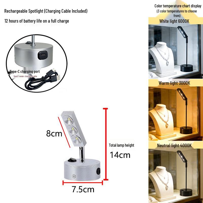 Wire-Free Jewelry Display Spotlight with Charging