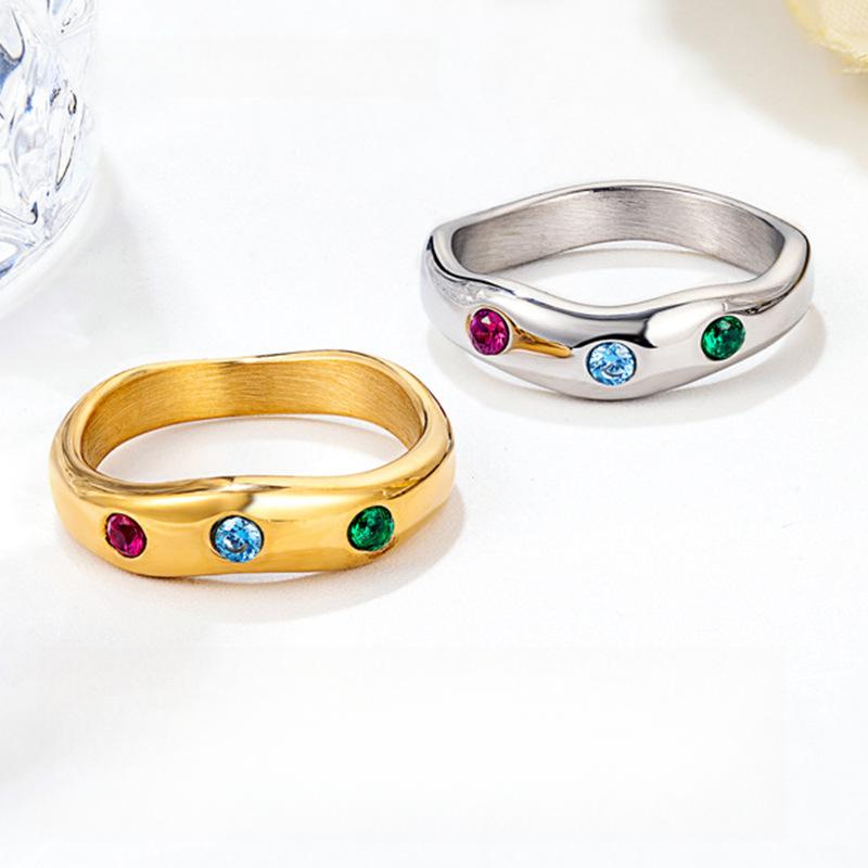 Korean Version of Retro Niche Gemstone Ring Simple Ins Zircon Non-fading Ring Women's Electroplated Titanium Steel
