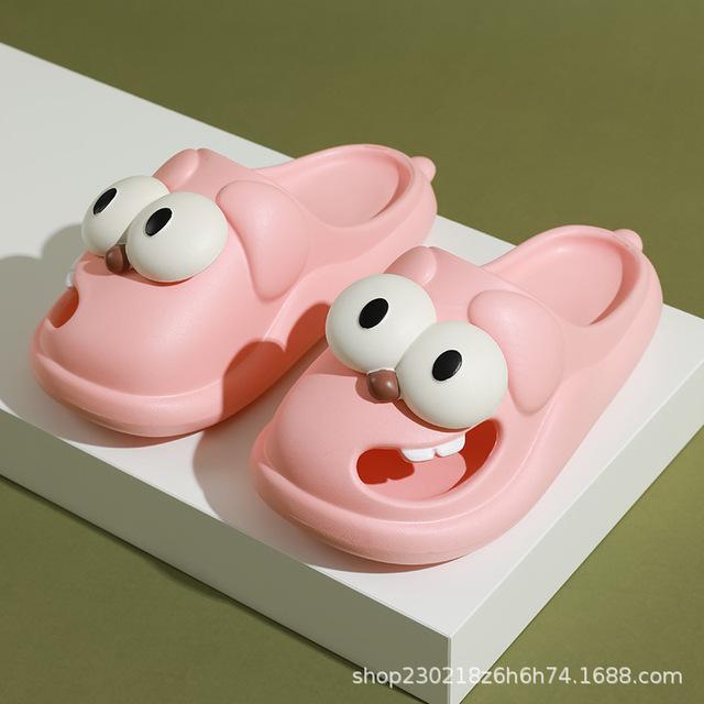 Big Eyed Dog Pantofle Ženy Letní Outdoorové oblečení pro vnitřní použití Protiskluzové Silné podrážky Roztomilé boty se špičkou a dírkou pro Cool Slipper