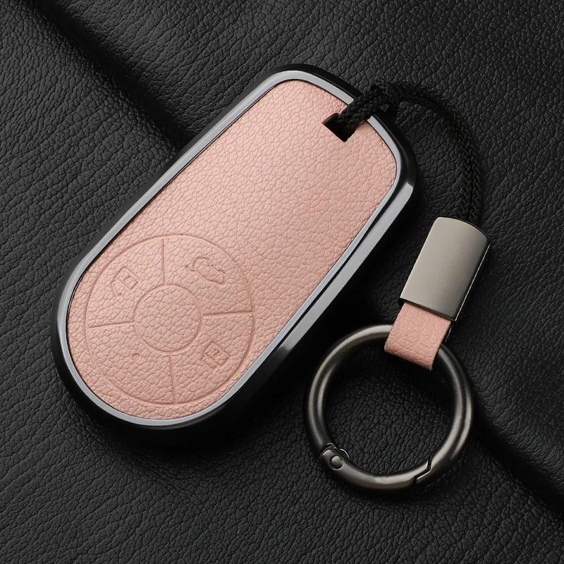 Aluminum Alloy Goatskin Car Key Case Cover For Greatwall Ora R1 R2 Good Cat Gt Lightning Cat Ballet Cat White Cat Iq Keychain