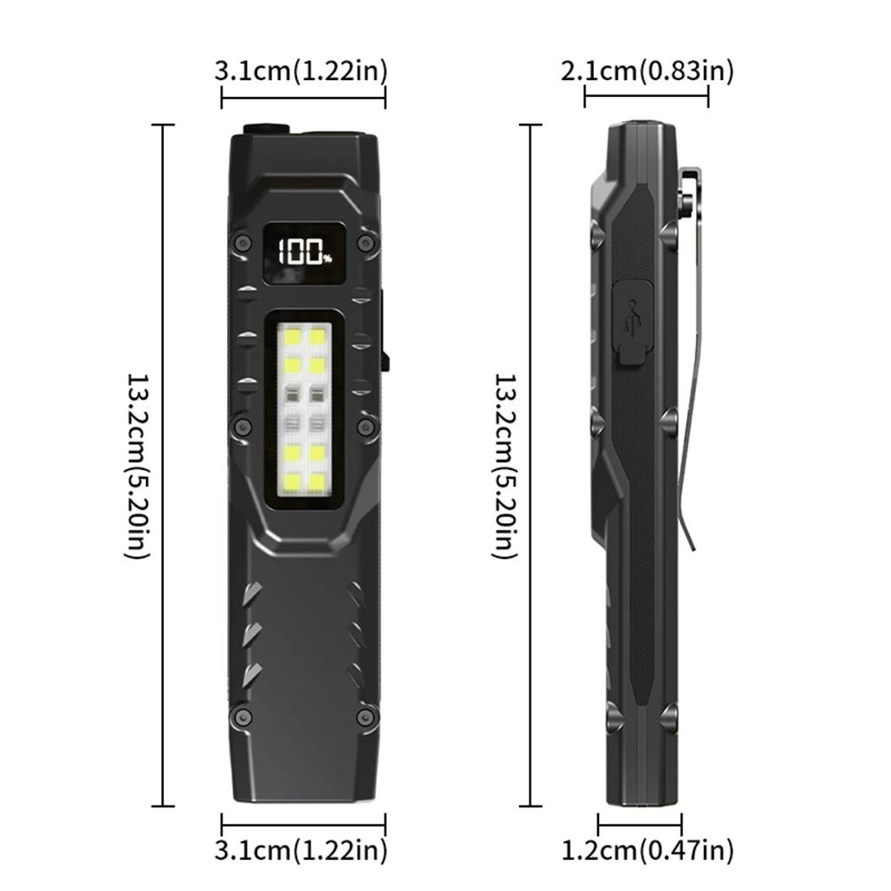 Portable Flashlight 1200 Lumens USB Rechargeable Pocket Flashlight IPX4 Waterproof LED COB Work Light for Camping Fishing