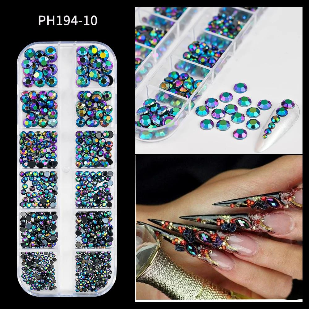 12Grids Pink Mixed Nail Rhinestones Luxury Nail Charms Glitter Crystal Jewelry Gems Nail Art Decoration DIY Manicure Rhinestones