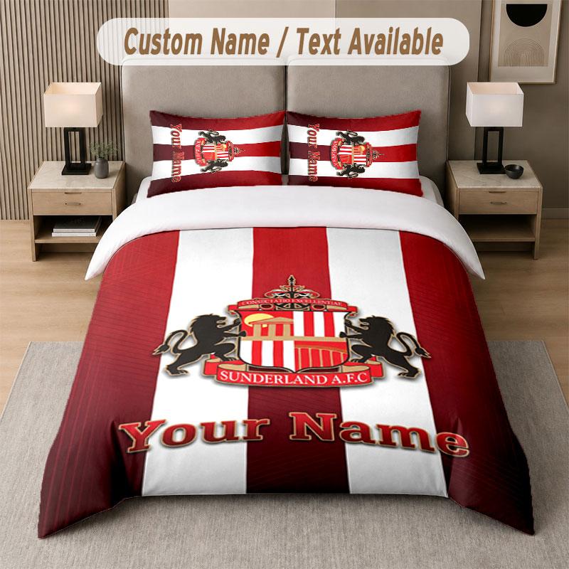 Custom Bedding Set Sunderland FC Pattern, Print Name Text 1 Duvet Cover Plus 2 Pillowcases Home Textile